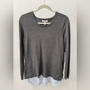 Calvin Klein Layered-Look Gray Sweater Top, Size‎ M